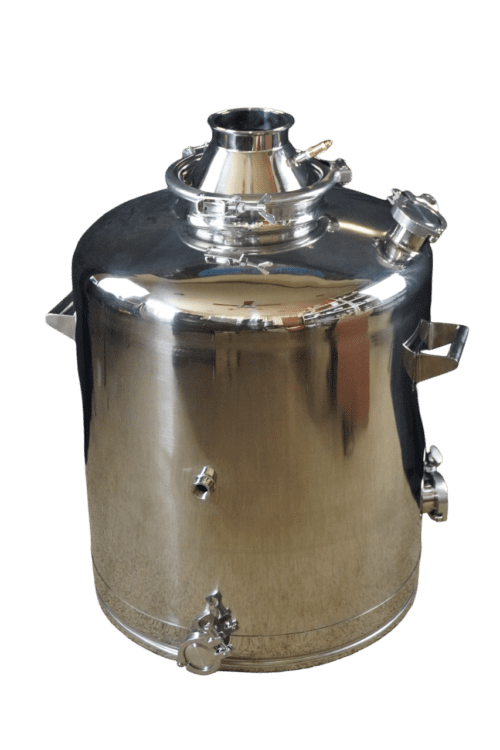 26 Gallon Heavy Duty Milk Can with Dome Lid and Clamp, Butterfly Valve Drain, 2 Inch Filler Neck, and Two Tri-Clamp Ports for Heating Elements